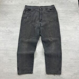 Vintage 90s HIS Jeans Size 38x29 Black Dark Wash Straight Leg Pants Baggy Skater